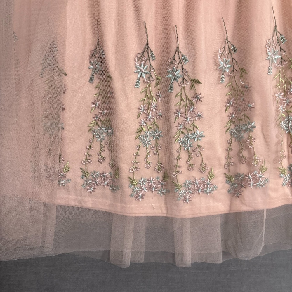 Haute Monde Skirt M Peach Pink Embroidered Tulle Mesh Embroidered Fairy Feminine - Picture 3 of 7